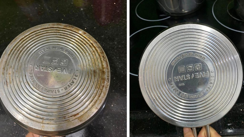Cách rửa đáy nồi chảo inox sạch bong không tốn sức Cách rửa đáy nồi chảo inox sạch bong không tốn sức
